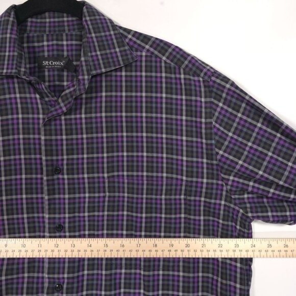 St. Croix ITALY🇮🇹MADE Men's Shirt Plaid Check Size LARGE Purple Black Cotton - Picture 5 of 9